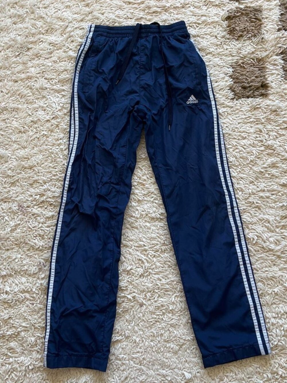 Adidas Navy Blue 3-Stripe Track Pants Windbreaker Joggers Women's 2XS
